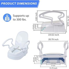 Adjustable Height Toilet Seat Riser W/ Handle Supports 300LBS Seniors & Recovery