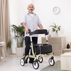 Rollator Walker Seat Backrest Folding Lightweight Aluminum 8in Wheels Champagne