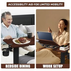 Adjustable Overbed Bedside Table with Wheels, Rotatable Desktop Height-Adjust…