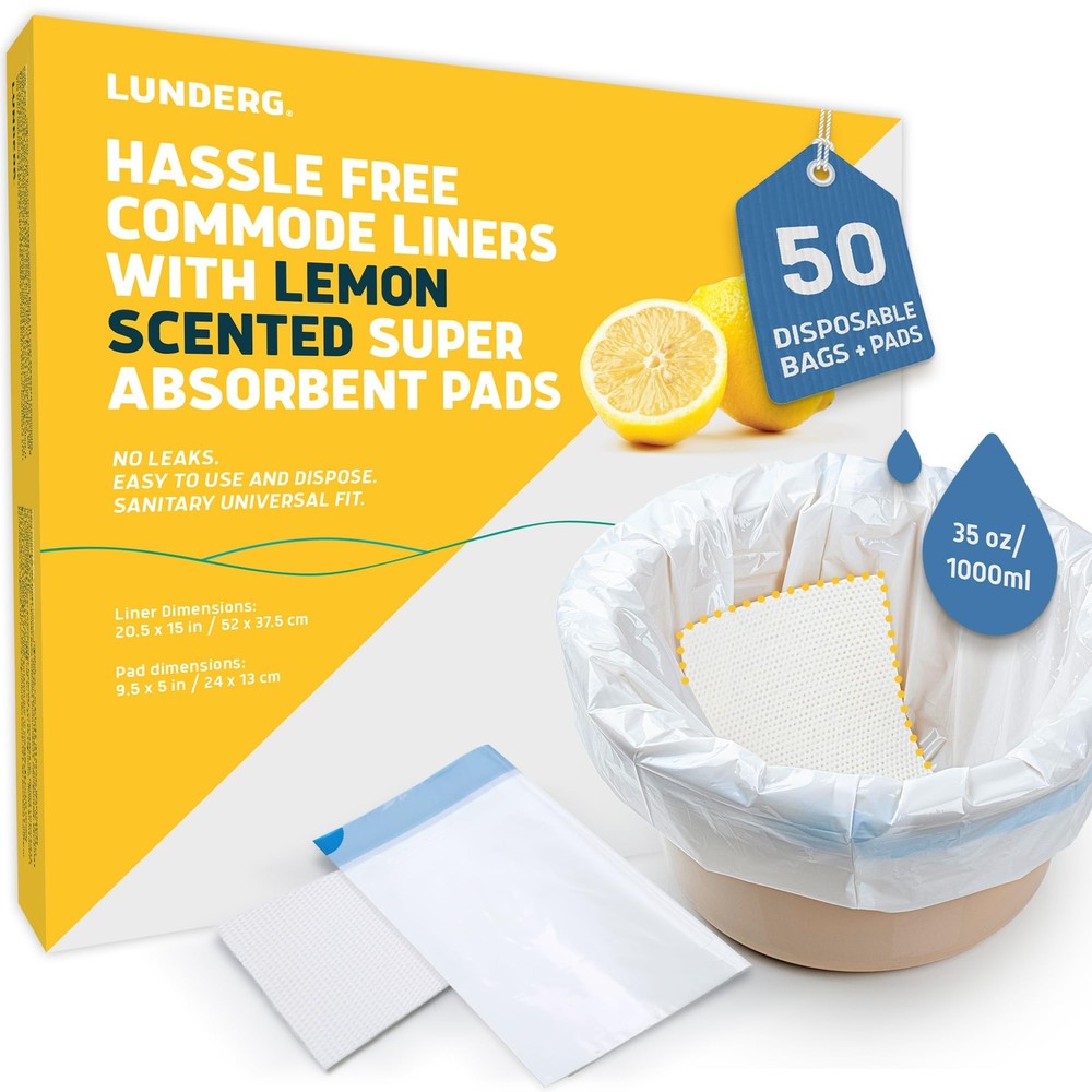 Lunderg Commode Liners with Lemon Scented Absorbent Pads – Value Pack Medical Gr