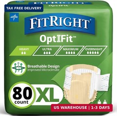 FitRight Adult Diapers, Extra Heavy Absorbency, XL (Waist Size 56in-64in), 80 Co