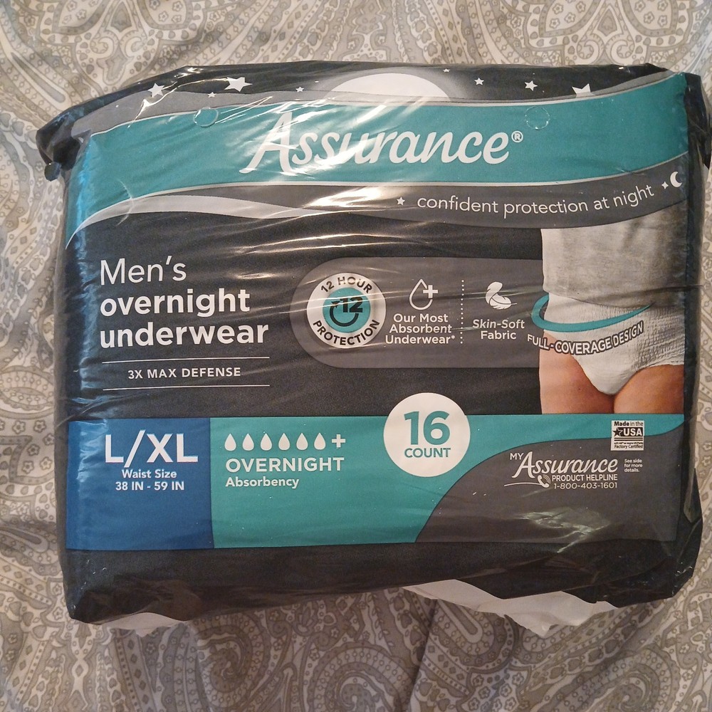 Assurance Men’s NEW Incontinence Underwear Large Extra Large Overnight 16 Count