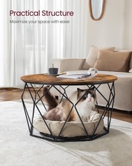 Vasagle Round Coffee Table For Living Room Cage Cocktail Table Steel Frame 31.5