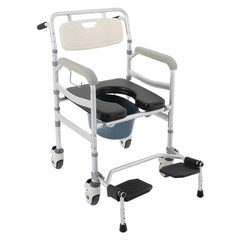 Rolling Shower Wheelchair Foldable Height Adjustable Toilet Chair 380 lbs