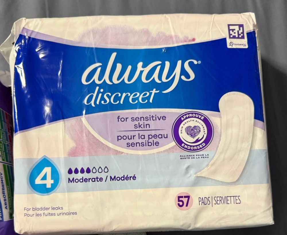Always Discreet for Sensitive Skin Size 4 Moderate Pads, 57 Count Pads