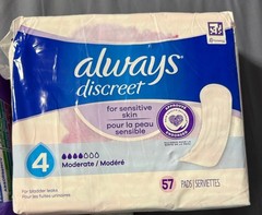 Always Discreet for Sensitive Skin Size 4 Moderate Pads, 57 Count Pads