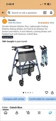 Stander Wonder Rollator Plus Lightweight Folding 4-Wheel Locking Brakes Seat