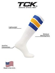 Retro Tube Socks with Stripes for Men & Women – 3 Stripe, Large Royal/Gold