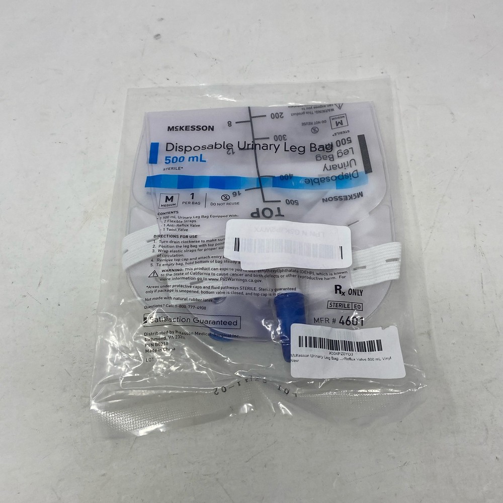 McKesson Disposable Urinary Leg Bag 500 mL Medium Clear/Blue