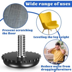 Dunzy 15 Pcs 1/4-20 Adjustable Furniture Levelers 2.8 cm x 2.3 cm, Black