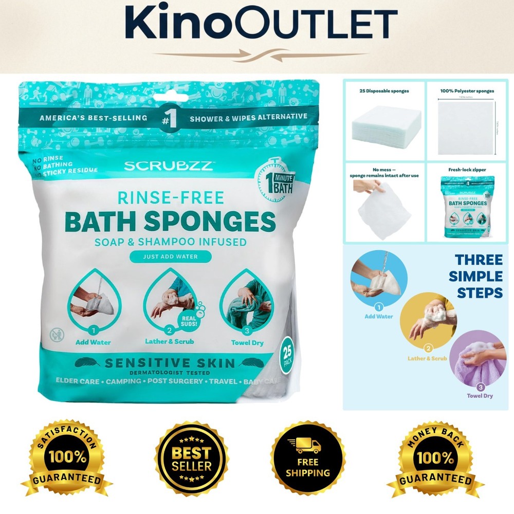Hypoallergenic Rinse-Free Bathing Wipes for Sensitive Skin – 25 Count