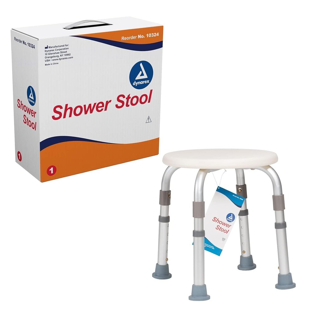 Dynarex 10324 White Aluminum Frame Shower Stool with Blow-Molded Plastic Seat