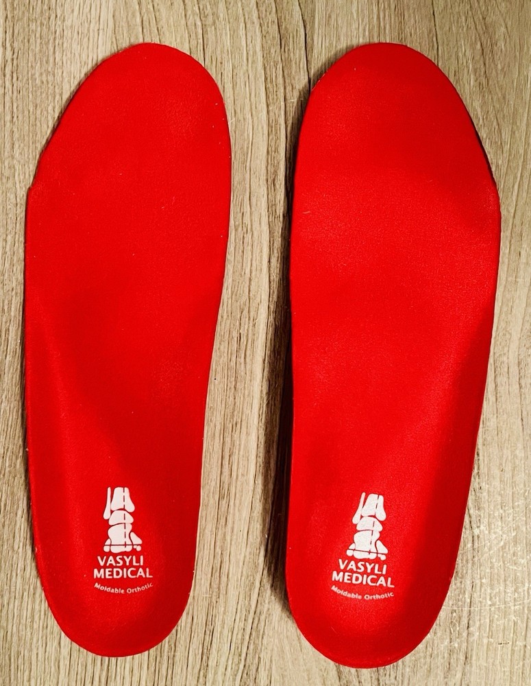 Vasyli Medical Red High Density 3/4 length heat-moldable orthotic insoles.