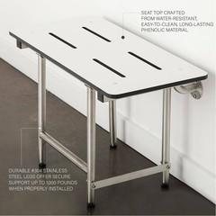 18 In. X 15 In. Folding Wall Mount Bench Shower Seat with Legs in White, ADA Com