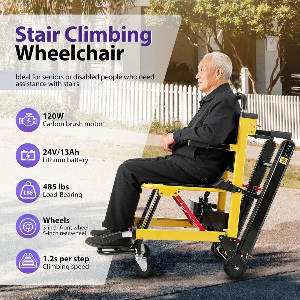 Electric Stair Climbing Chair Foldable Emergency Stair Lift Wheelchair 200W