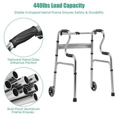 Costway Heavy-Duty Folding Wheeled Stand-Assist Walker Aluminum Alloy Gray
