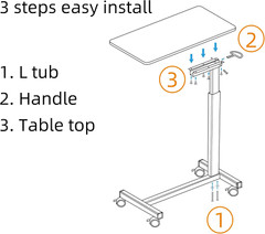 Heavy Duty Height Adjustable Overbed Bedside Table Movable with Wheels for Hospi