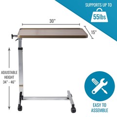 Briggs Healthcare HD Over Bed Table Tilt Top 15 x 30 inches, Silver/Woodgrain
