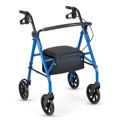 2 in 1 Blue Rollator Walker with Seat 8 Inch Large Wheels Adjustable Height