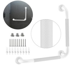 Angled Grab Bar – 16X16 Inch Stainless Steel Knurled Safety Handles – in White
