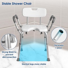 Heavy Duty Shower Chair with Arms & Back, 330lbs Capacity, Cutout Seat, Tool-Fre
