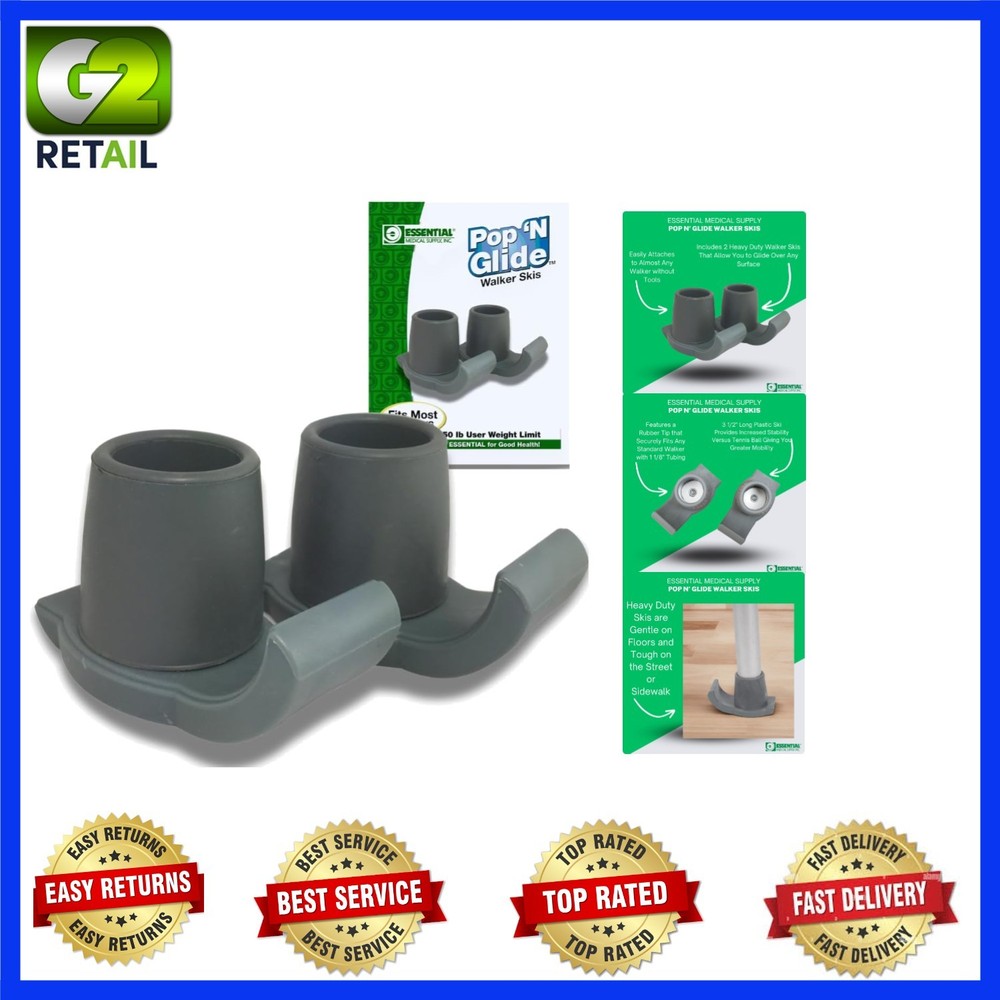 Universal Gray Walker Ski Glides 2-Pack – Easy Use for Indoor/Outdoor Mobility