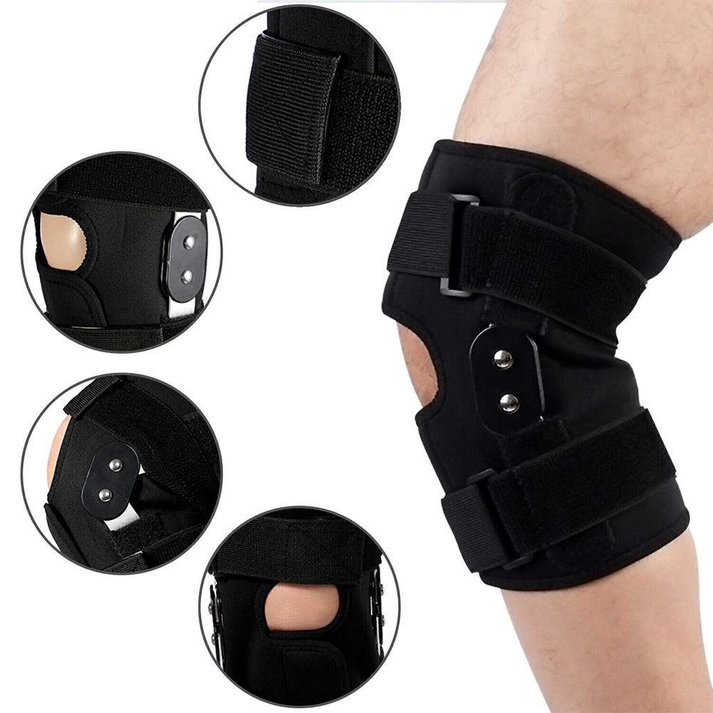 Hinged & Adjustable Knee Brace Support Compression Sleeve with Stabilizing Strap