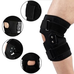 Hinged & Adjustable Knee Brace Support Compression Sleeve with Stabilizing Strap