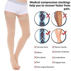 Thigh High Open Toe Compression Hose 20-30 mmHg Opaque Stockings For Unisex
