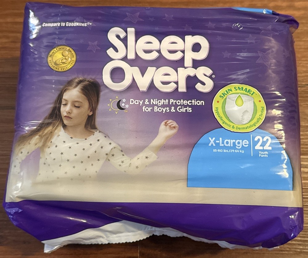 Sleep Overs Diapers Protection For Boys & Girls XL 22 pack 85-140 Lbs Item New