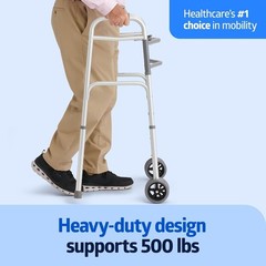 Medline Heavy-Duty Bariatric Folding Walker with 5” Wheels and Durable Handles