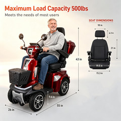 Heavy Duty 500W 4 Wheel Mobility Scooters 48V/20Ah Max Weight Capacity 700 lbs