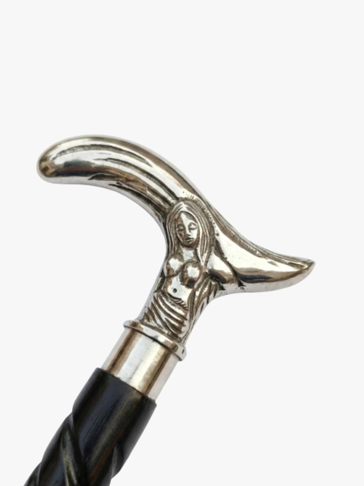 Silver Lady Handle Walking Cane Black Twist Shaft Derby Grip Fashion Stick