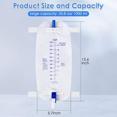 5 Pack 1000Ml Leg Bag Urinary Drainage Bag with anti Reflux Valve, 33.8Oz Large