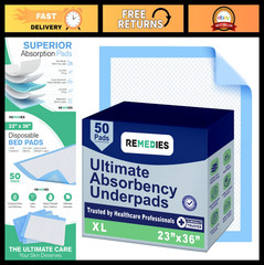 Large Disposable Bed Pads for Adults, Seniors & Kids – 50 Count, 23″ x 36″ Incon