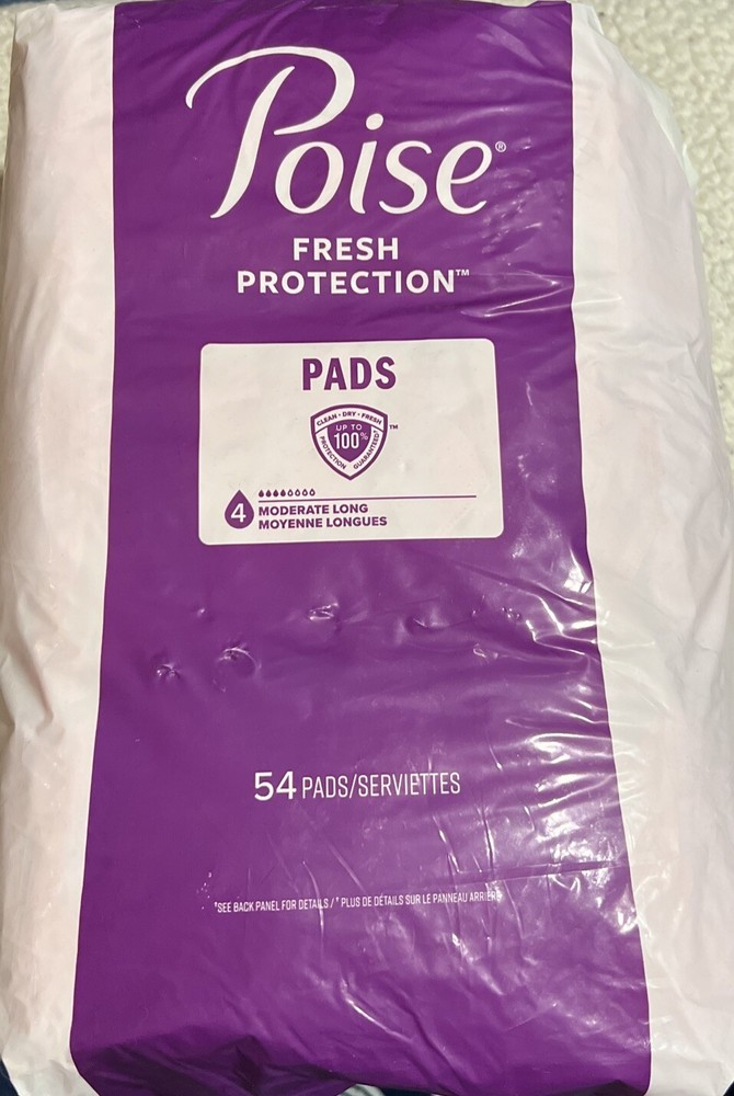 54 Ct Poise Postpartum Incontinence Pads 4 Drop Moderate Absorbency Long Length