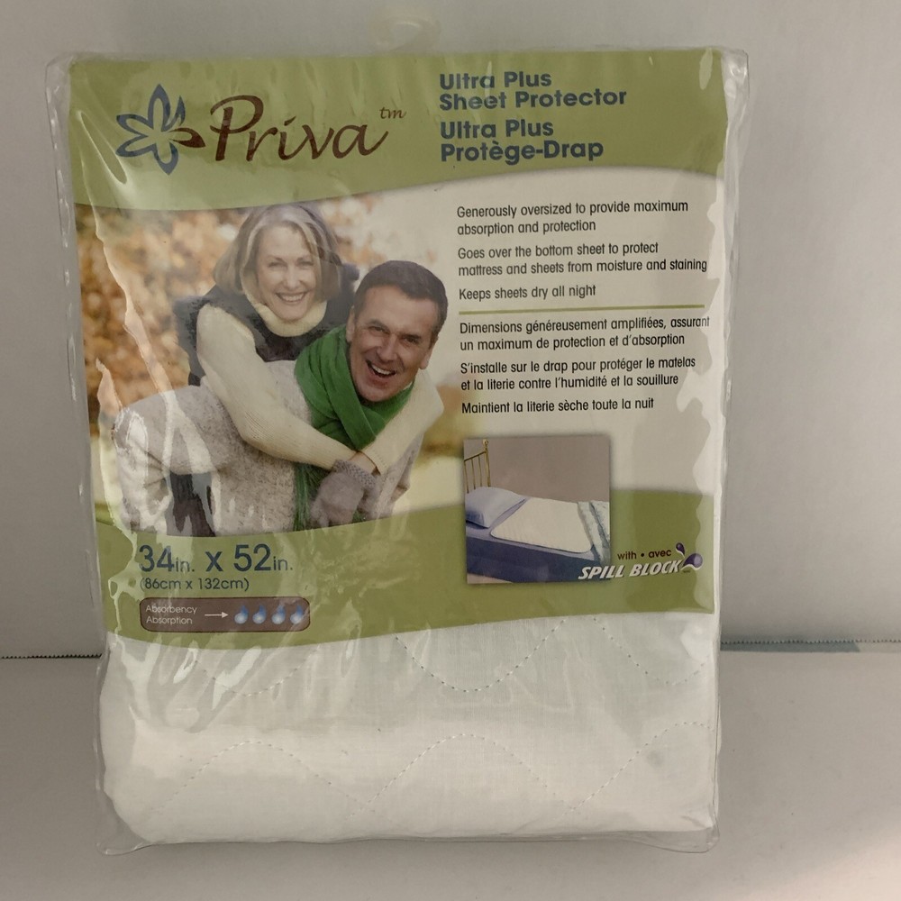 Priva Waterproof Mattress Sheet Protector kids Adult 34×52 in white quilted NEW!