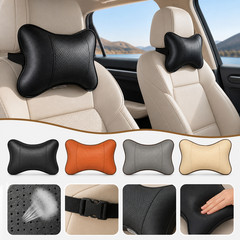 Car Neck Pillow PU Leather Headrest Cushion Universal Auto Seat Support Soft