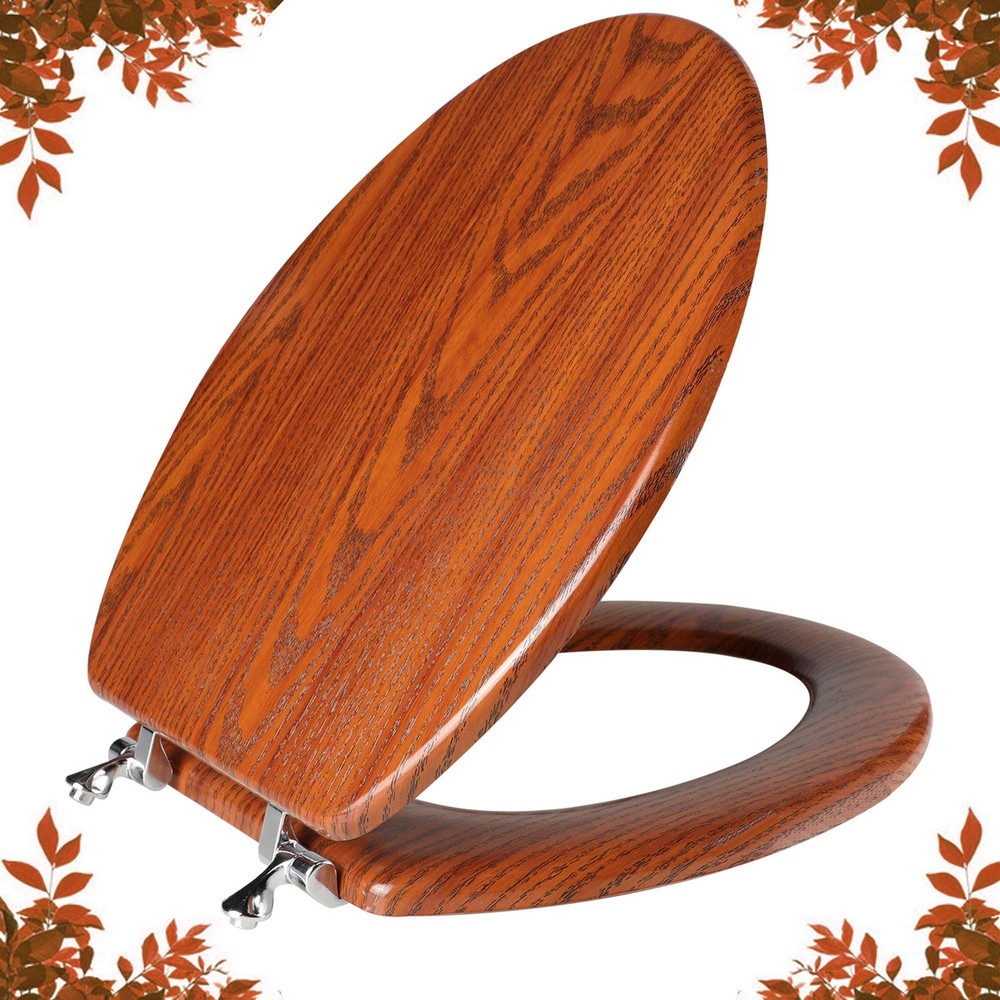 Elongated Toilet Seat Molded Wood Toilet Seat with Zinc Alloy Hinges, Easy to…