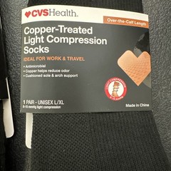Lot of 2 CVS Health Copper-Treated Light Compression Socks Black Unisex L/XL NEW