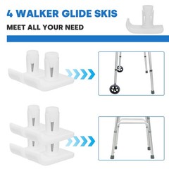 4 Pcs Universal Premium Walker Glide Skis Replacement Ski Glides 4 Pcs, White