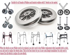 Universal Walker replacement wheels,5”Caster Wheels,Axle 5 inches, Black
