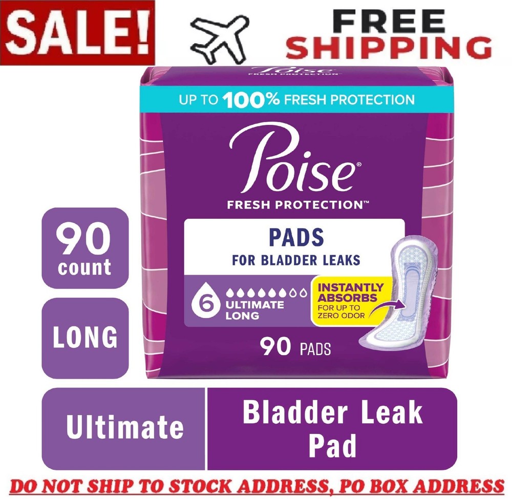 Poise Incontinence Pads for Women, 6 Drop Ultimate Absorbency, Long Length
