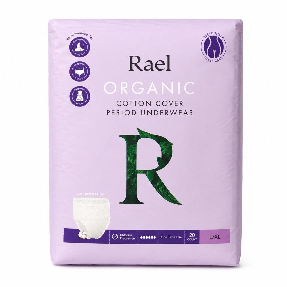 Rael Organic Cotton Cover Period Underwear, Maximum Absorbency, L/XL, 20 Count