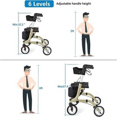 Rollator Walker Seat Backrest Folding Lightweight Aluminum 8in Wheels Champagne