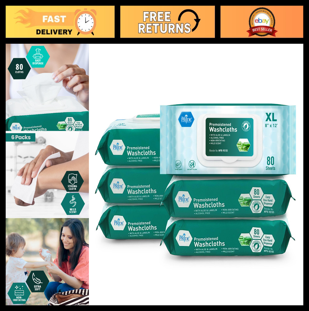 Extra Soft XL Disposable Adult Washcloths 8”x12” for Sensitive Skin, Aloe Vera,