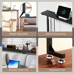 39 inch Narrow Console Table with Outlet Adjustable Height(25″-37″) Behind Sofa