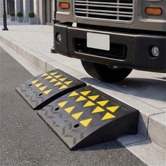 2 Pcs Medium Heavy Duty Rubber Curb Ramp with Drain Channel Reflective Strips