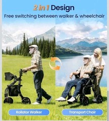 Wheelchair Rollator 2-in-1 Vocic Z59/ 400lb. Capacity All-Terrain