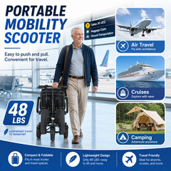 3-Wheel Folding Mobility Scooter for Adults, Electromagnetic Brake, 12AH Battery